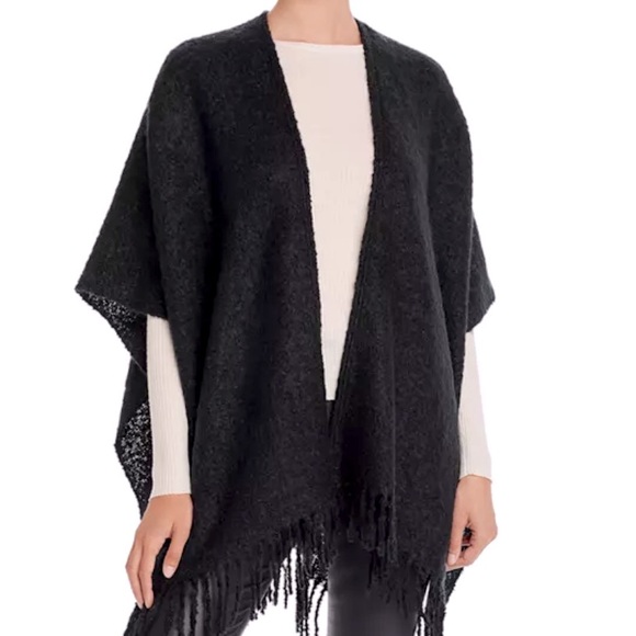 Echo | Accessories | Echo Nwt Boucle Ruana Black Oversized Fringe Scarf ...